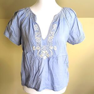 J.Crew Factory Small Blue Embroidered Blouse